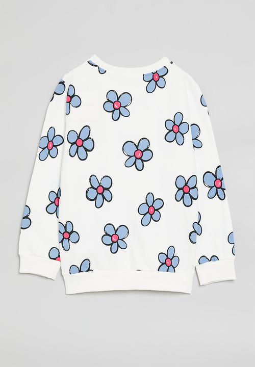 Pop Candy - Floral print sweat top - blue & white