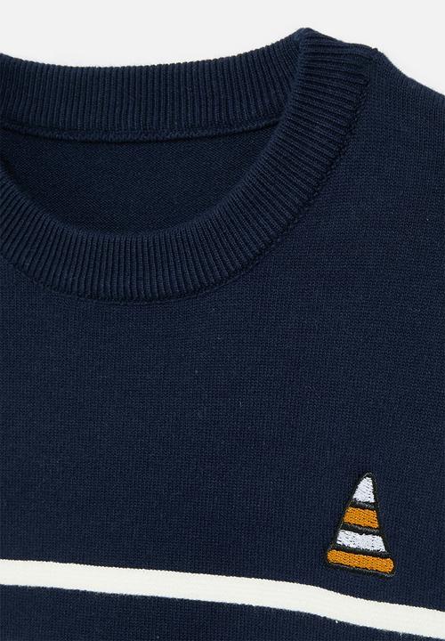 Pop Candy - Striped crew neck jersey-navy & white