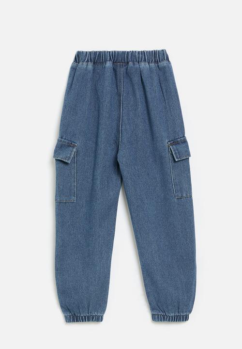 Pop Candy - Denim cargo joggers-blue