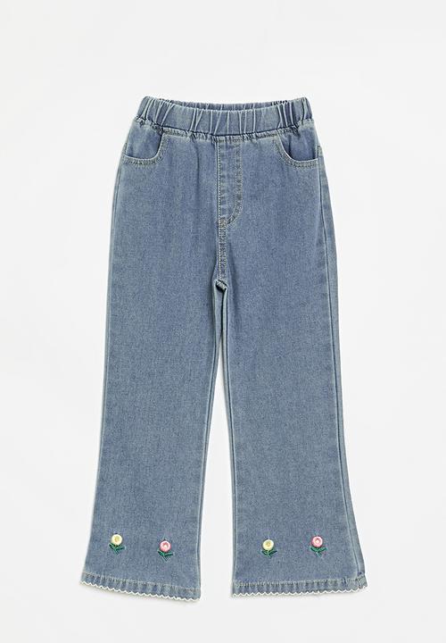 Pop Candy - Floral applique wide leg jeans - blue