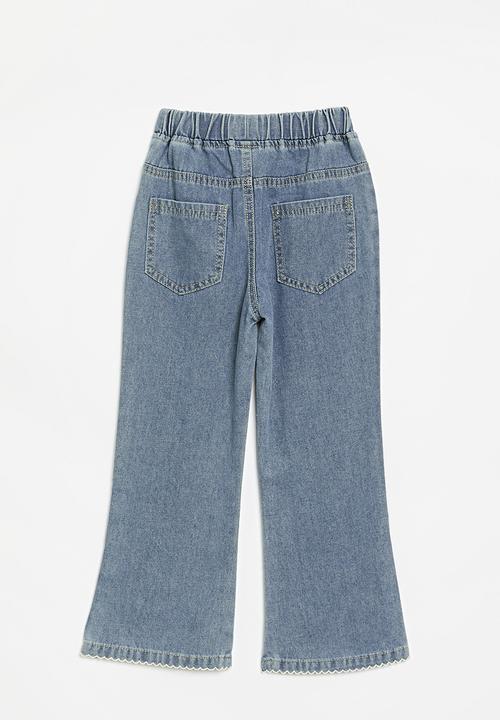 Pop Candy - Floral applique wide leg jeans - blue
