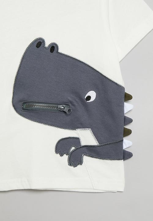 Pop Candy - Dino print tee-grey/white