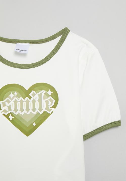 Pop Candy - Crop tee - white & green