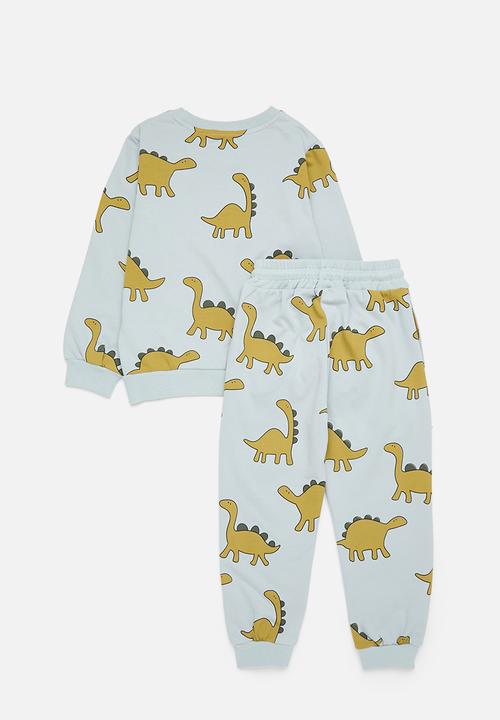 Pop Candy - Dino print sweat set - grey & brown