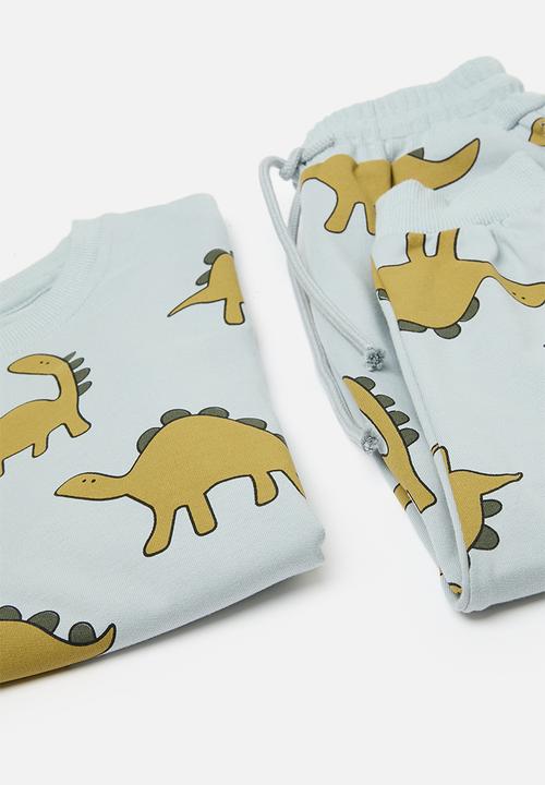 Pop Candy - Dino print sweat set - grey & brown