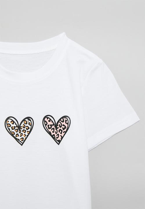 Pop Candy - Heart placement print tee - white/leopard print