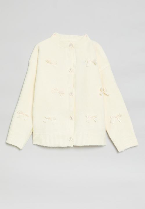 Pop Candy - Bow décor cardigan -ecru