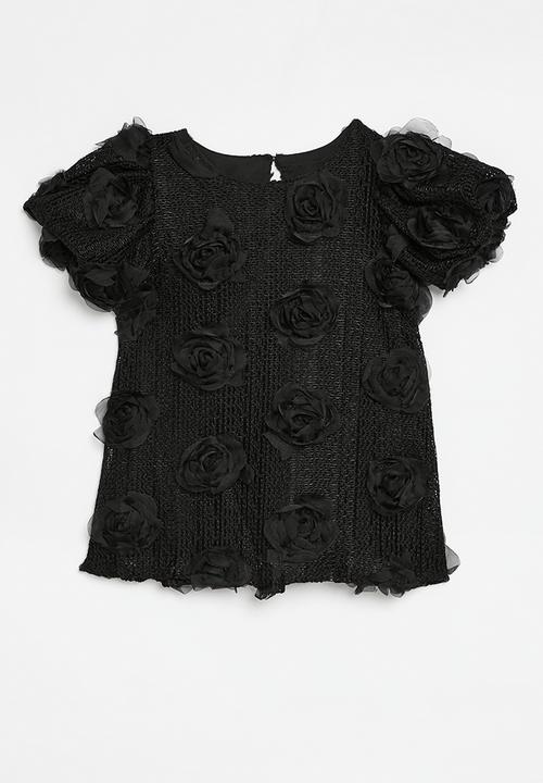 Pop Candy - Rose applique dress-black