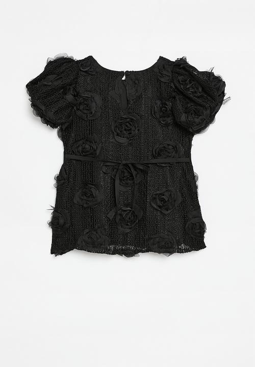 Pop Candy - Rose applique dress-black
