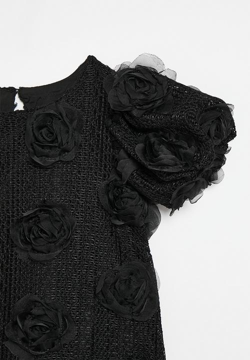 Pop Candy - Rose applique dress-black