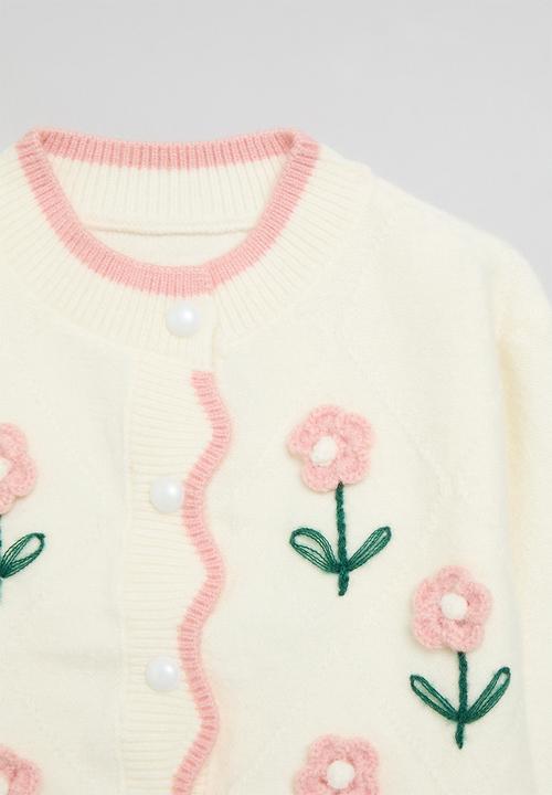 Pop Candy - Floral applique cardigan-ecru