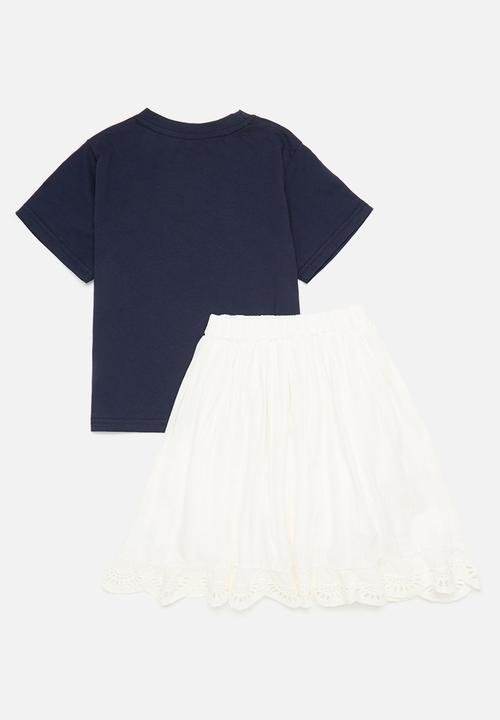 Pop Candy - Skirt & tee set - navy & white