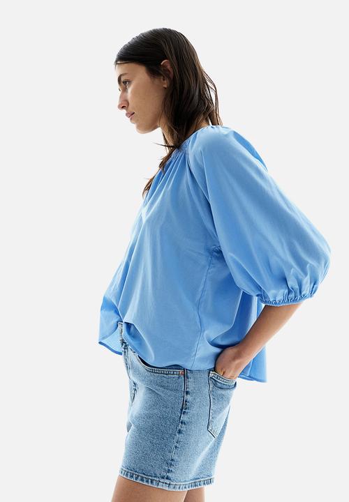 H&M - Smock-neck blouse - light blue 