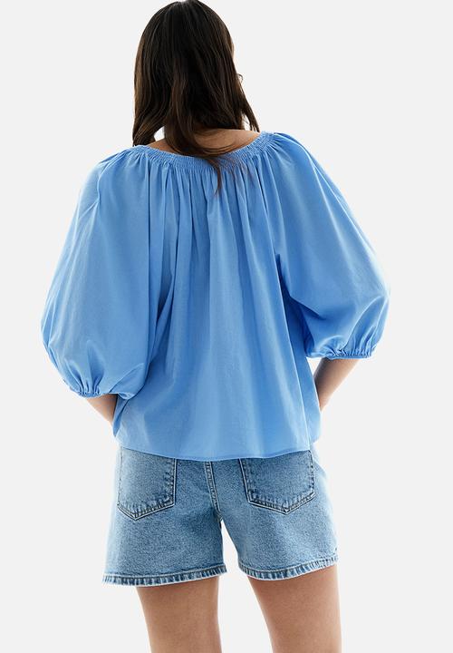 H&M - Smock-neck blouse - light blue 
