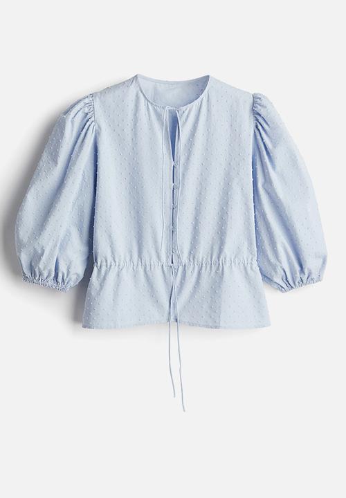 H&M - Puff-sleeved cotton blouse - light blue