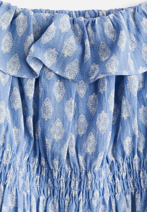 H&M - Frill-trimmed cotton top -  light blue/patterned 
