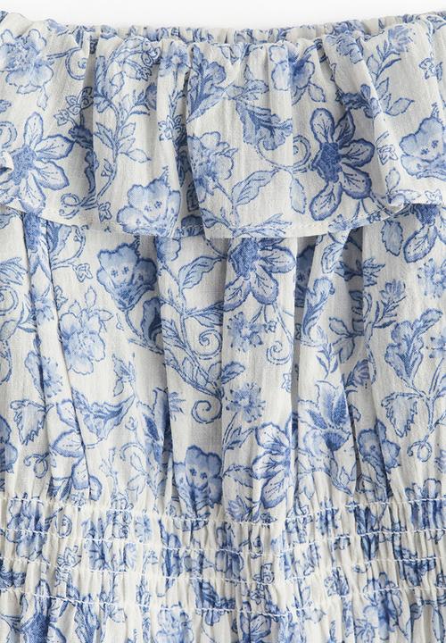 H&M - Frill-trimmed cotton top -  light blue/floral