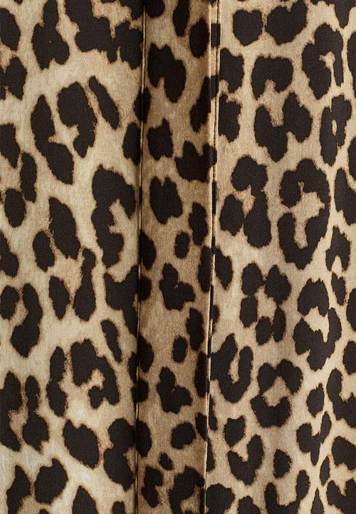 H&M - Tie-belt viscose shirt dress - light beige leopard print