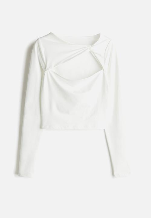 Cropped twist-detail top - cream - 1291886002