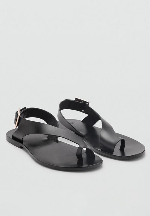 MANGO - Bell leather slingback - black