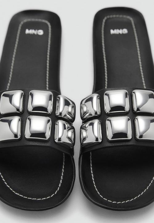MANGO - Brillo leather slide - black