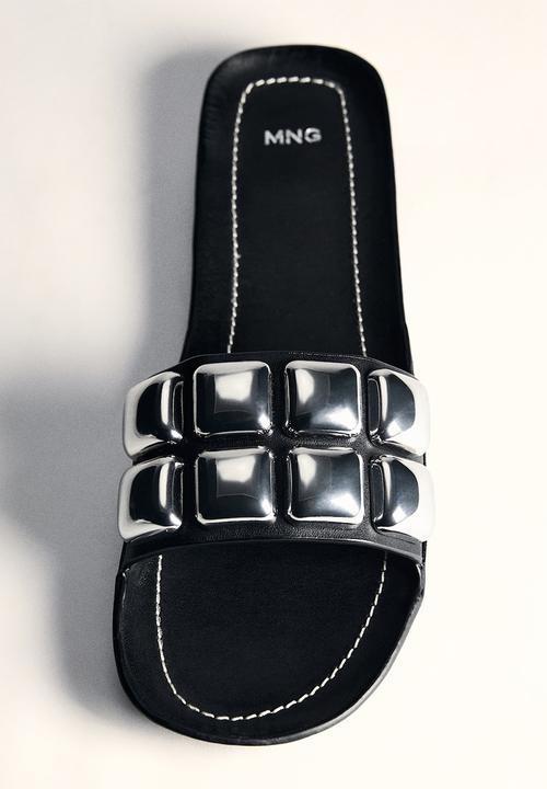 MANGO - Brillo leather slide - black