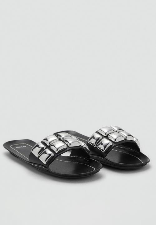 MANGO - Brillo leather slide - black
