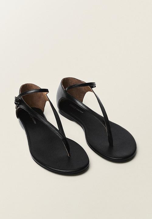 MANGO - Ciru leather thong - black