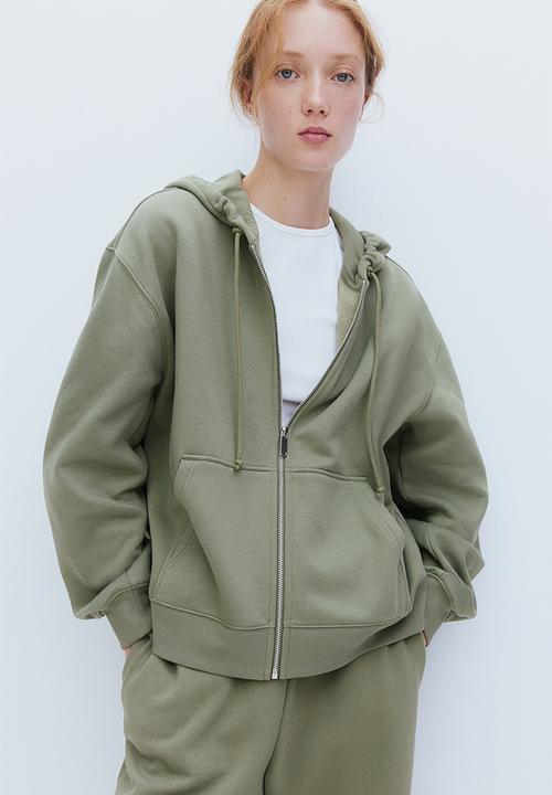 Zip-through hoodie - khaki green - 1213772010