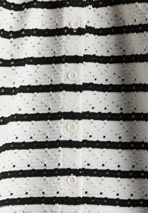 H&M - Pointelle jersey cardigan - cream striped