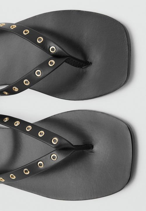 MANGO - Eye leather ankle strap - black