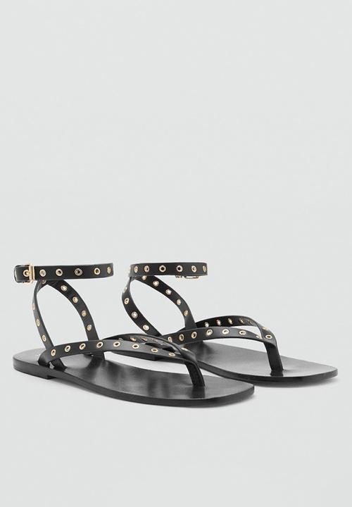 MANGO - Eye leather ankle strap - black