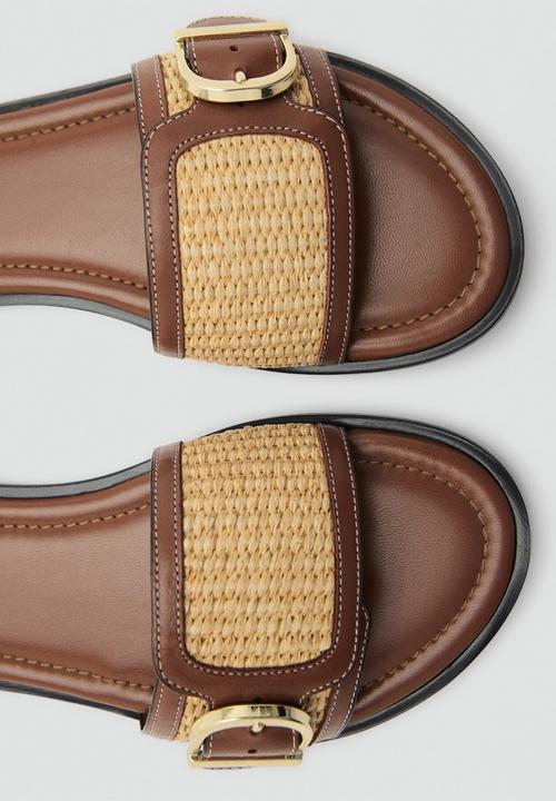 MANGO - Rafia slide - medium brown