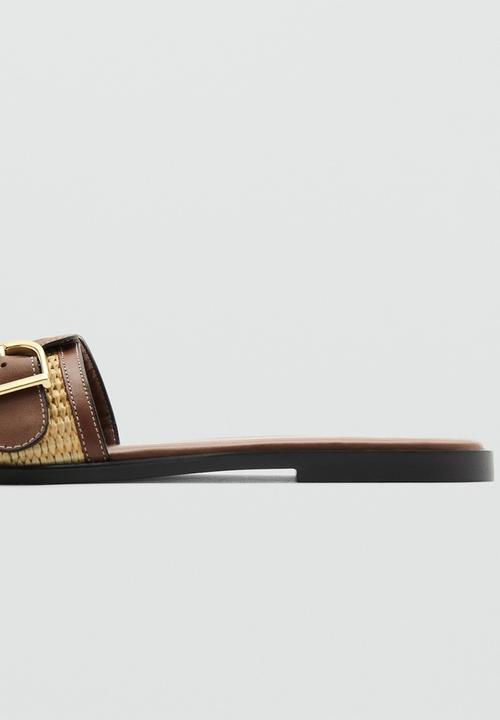 MANGO - Rafia slide - medium brown
