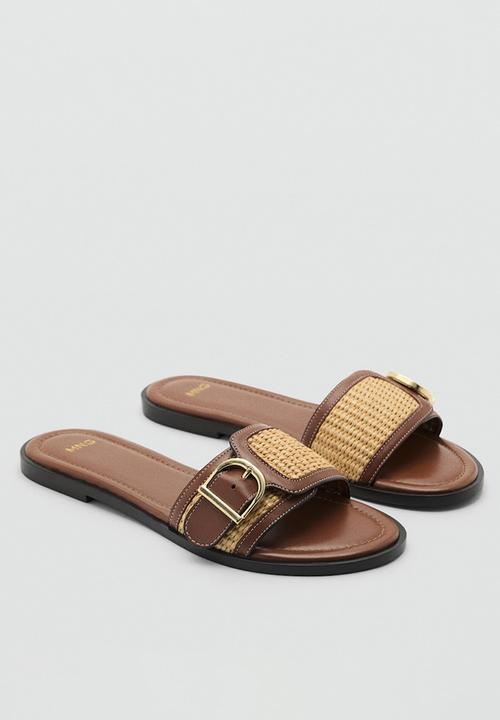 MANGO - Rafia slide - medium brown