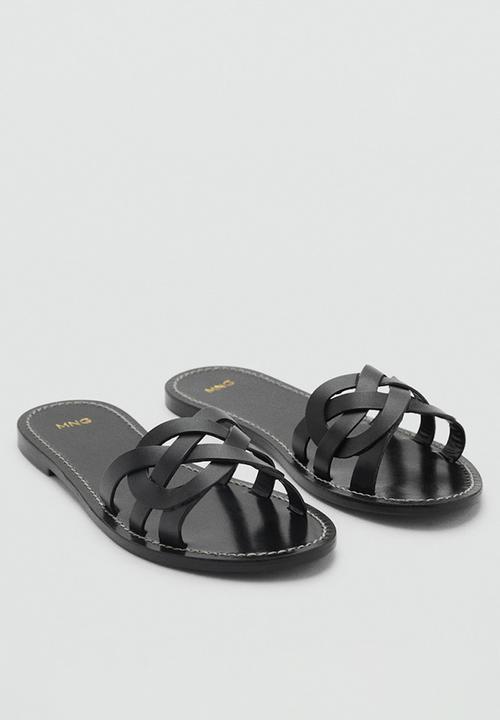 MANGO - Nudi leather slide - black