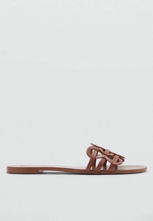 MANGO - Nora leather slide - medium brown