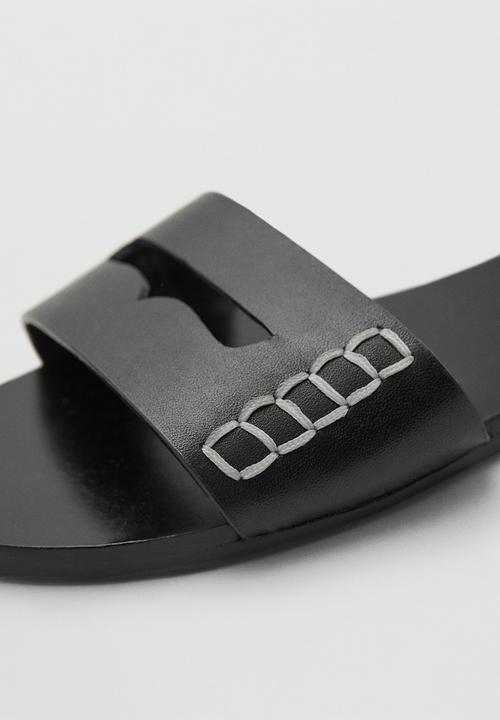 MANGO - Drea leather slide - black