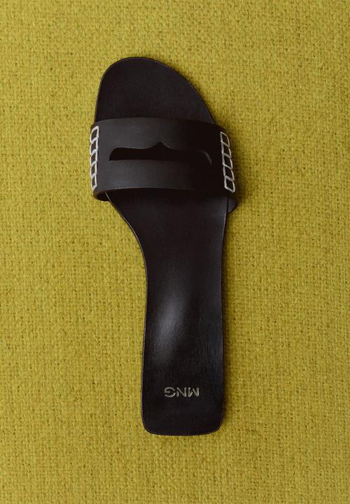 MANGO - Drea leather slide - black