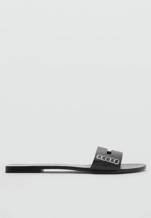MANGO - Drea leather slide - black