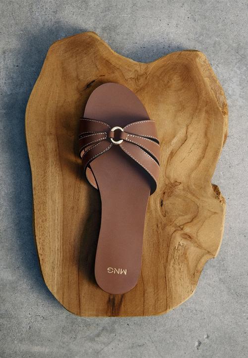 MANGO - Mariona leather slide - medium brown