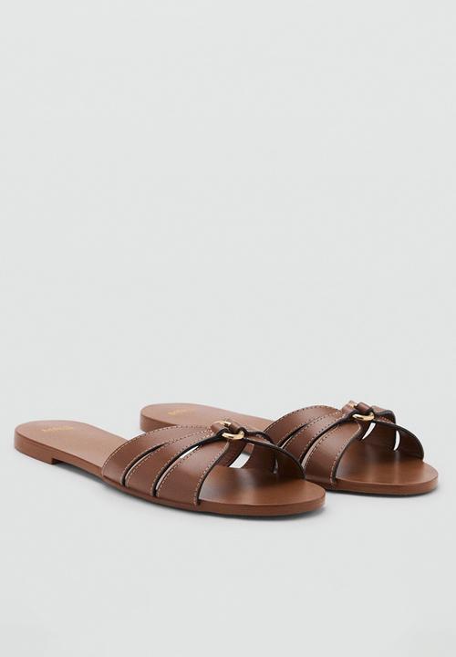 MANGO - Mariona leather slide - medium brown