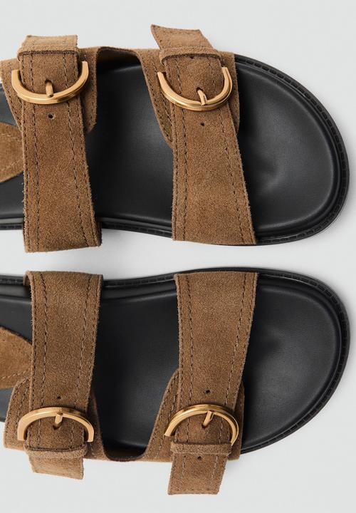 MANGO - Petra1 leather slide - beige/khaki