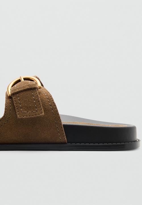 MANGO - Petra1 leather slide - beige/khaki