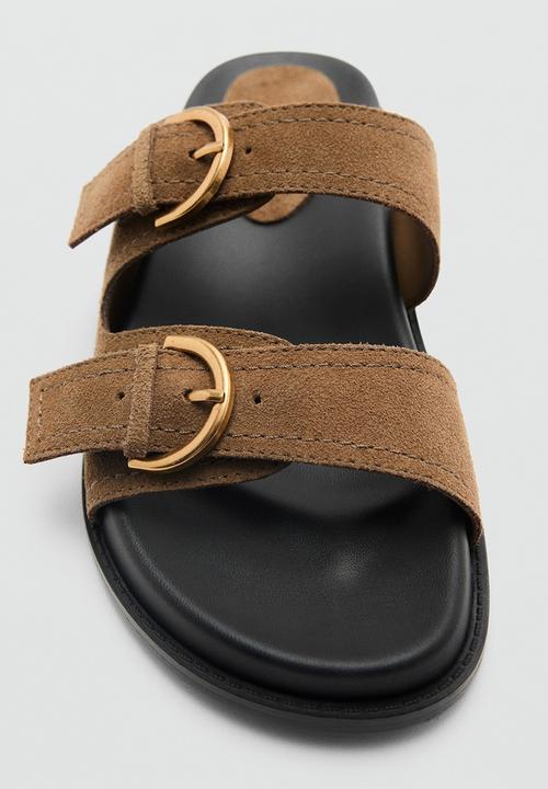 MANGO - Petra1 leather slide - beige/khaki