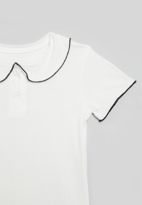 Pop Candy - Contrast peter pan collar tee - white