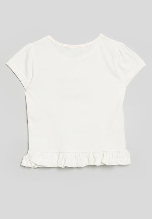 Pop Candy - Frilled hem graphic print tee - cream/multi