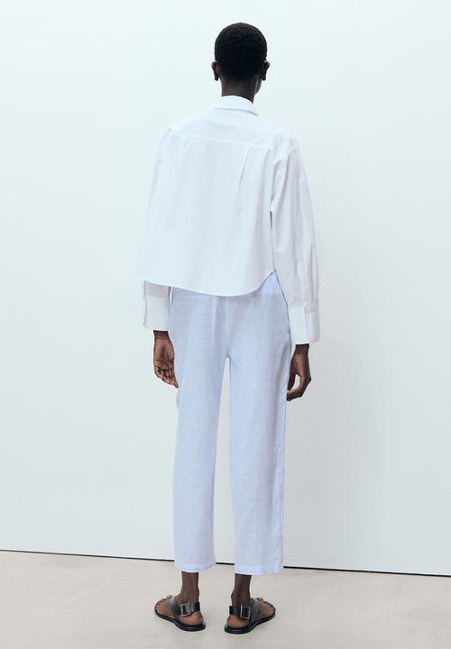 MANGO - Trousers Linen - Light Pastel Blue