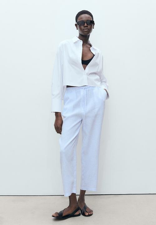 MANGO - Trousers Linen - Light Pastel Blue
