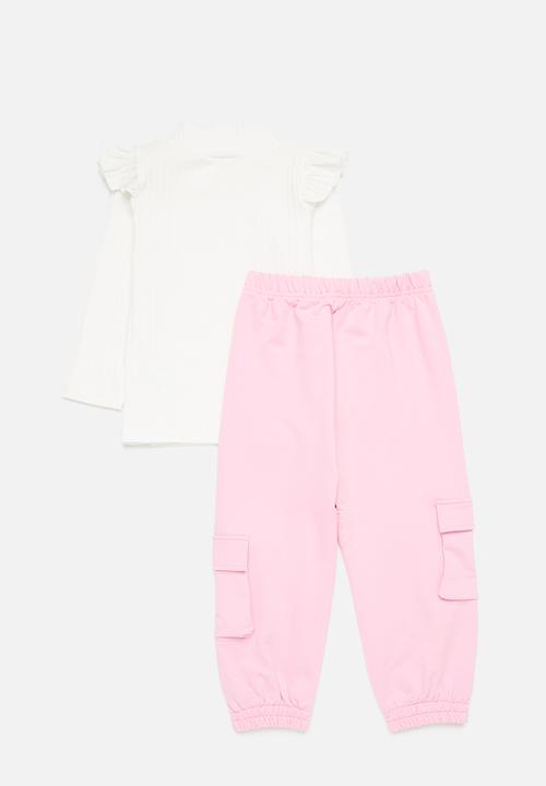 Pop Candy - Frilled top & bottom set - pink & white